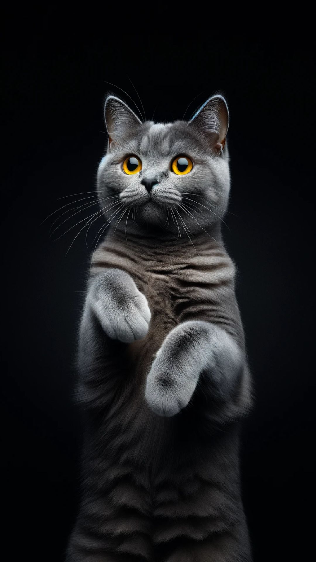 Adorable Grey Cat Yellow Eyes Portrait