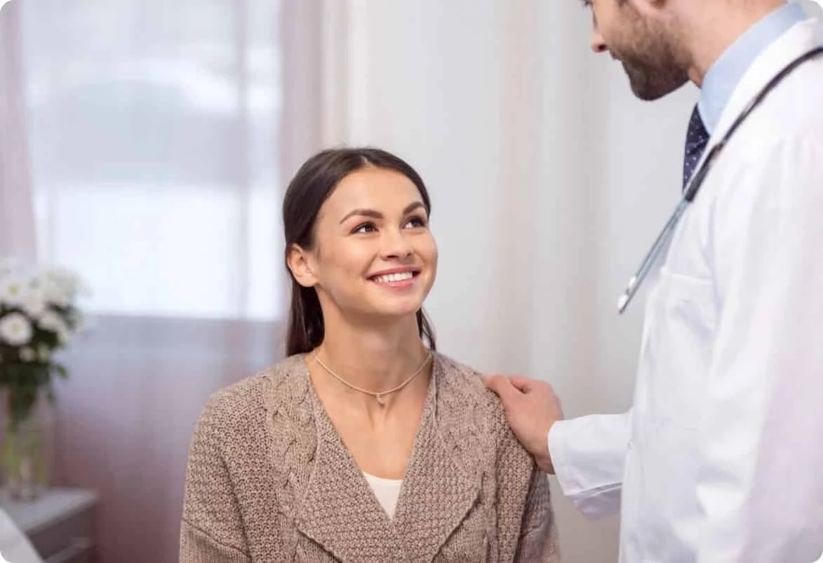 Doctor patient consultation supportive hand clinical setting