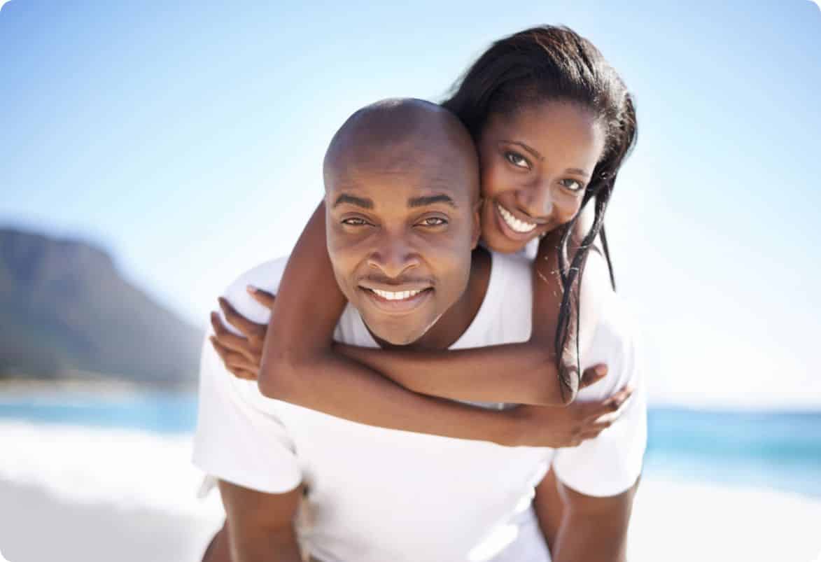 Two people beach portrait sunny seaside background